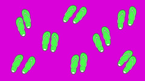 Colourful summer background. Flip flops animation. Seamless loop.
