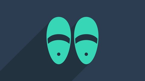 Turquoise Slippers icon isolated on blue background. Flip flops sign. 4K Video motion graphic animation.