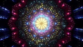 Ethnic festive psychedelics pattern music video new age background abstract trippy tunnel with seamless infinite vj loop