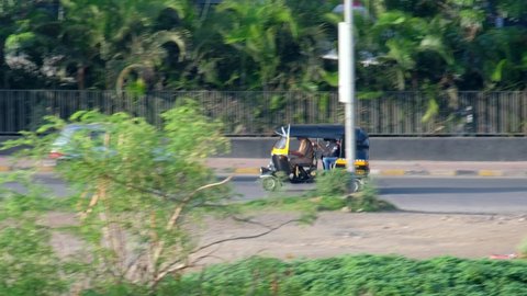 Pune, India - July 04 2021: A three wheeler auto rickshaw taxi at Pune India.
