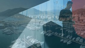 Animation of man using smartphone over marina. global communication, technology, digital interface and connections concept digitally generated video. - Powered by Shutterstock - Get 15% off with code: PIKWIZARD15