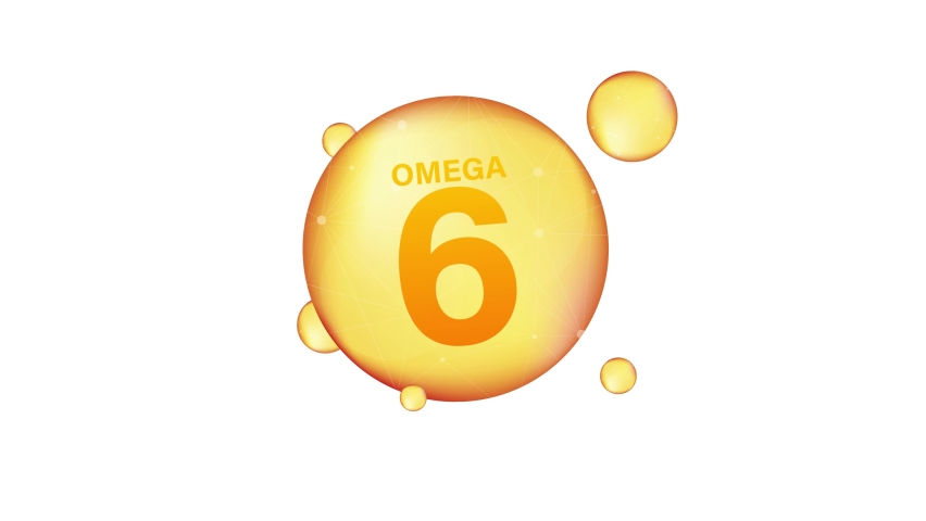 Omega 6 gold icon. Vitamin drop pill capsule. Shining golden essence droplet. Motion graphics.