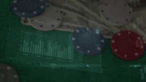 Animation of data processing over american dollar banknotes and casino playing chips. gambling, business, finances, technology, digital interface and connections concept digitally generated video. - Powered by Shutterstock - Get 15% off with code: PIKWIZARD15