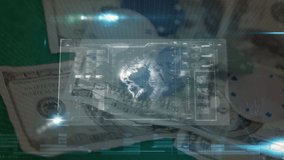 Animation of data processing over american dollar banknotes and casino playing chips. gambling, business, finances, technology, digital interface and connections concept digitally generated video. - Powered by Shutterstock - Get 15% off with code: PIKWIZARD15