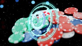 Animation of scope scanning over casino gambling chips. global entertainment, gambling, digital interface, technology and networking concept digitally generated video. - Powered by Shutterstock - Get 15% off with code: PIKWIZARD15