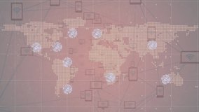 Animation of world map and network of connections with data processing, on pale orange background. global communication network concept digitally generated video. - Powered by Shutterstock - Get 15% off with code: PIKWIZARD15