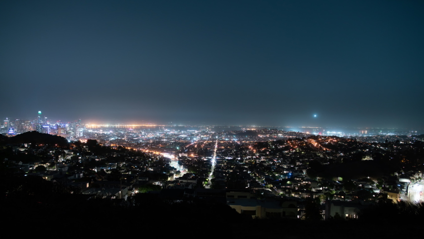 San Francisco Panorama Night Skyline Time Lapse from Tank Hill California USA