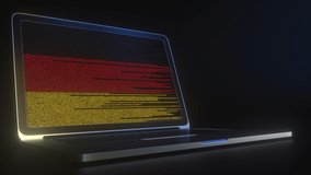 Open laptop and computer code on the screen composing flag of Germany. Modern information technology related 3d animation - Powered by Shutterstock - Get 15% off with code: PIKWIZARD15