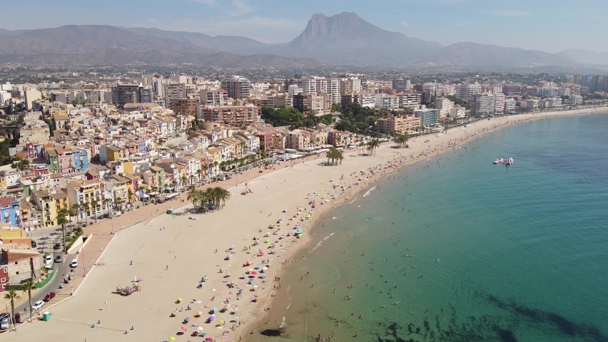 Aerial view of the beach of Villajoyosa-Alicante in Spain