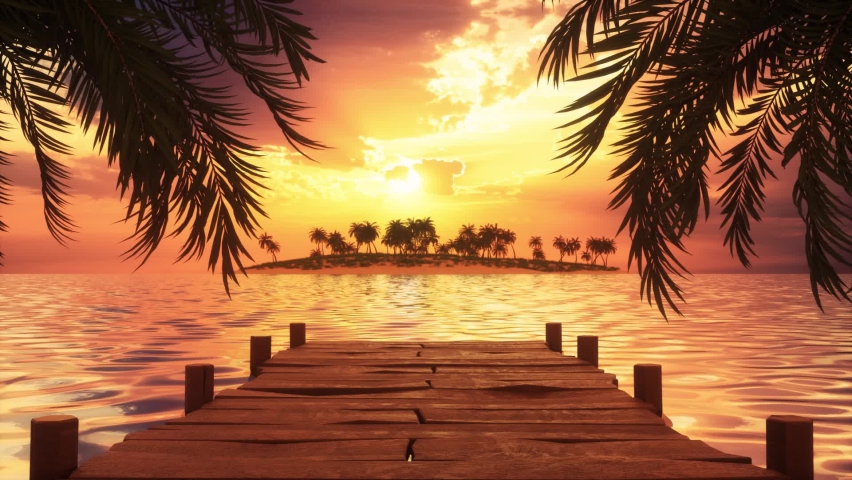 Sunset at the Sea Island Beach - Loop Panorama Landscape Motion Background