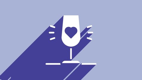 White Wine glass icon isolated on purple background. Wineglass sign. Favorite wine. 4K Video motion graphic animation.