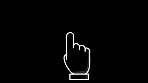 White Line One Finger Tap Animated Hand Gesture. 4K Ultra HD Video Motion Graphic Animation.