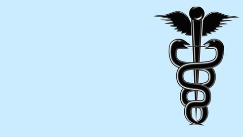 Animated Background Medical Symbol Rod of Asclepius Caduceus Staff of Hermes Snake Wings Blue Black Medicine Health Stick Serpent Healing Serpentine hearts red