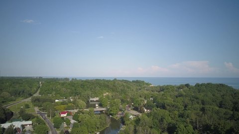 A 4K aerial shot of a Port Bruce Provincial Park in Aylmer, Ontario, Canada on a sunny day