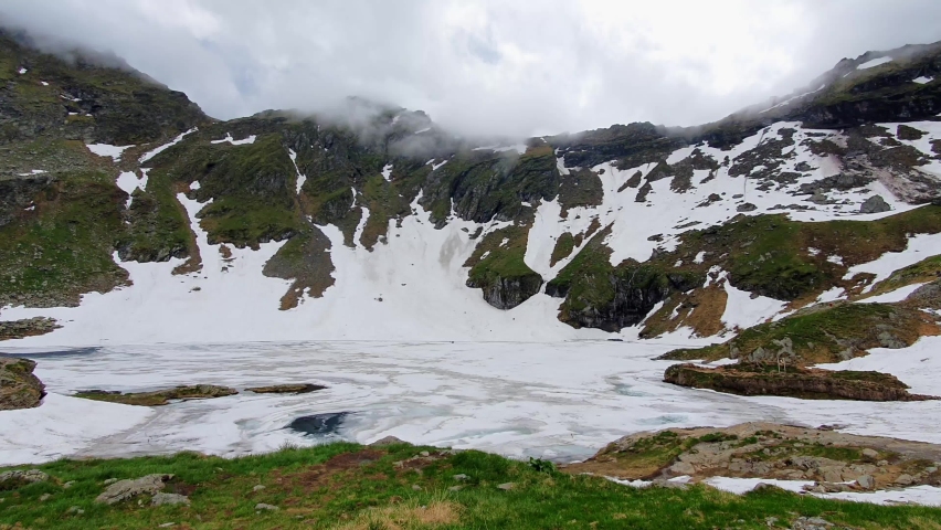 transfagarasan Balea lake frozen, Mountain peak, Clouds, Nature of Romania