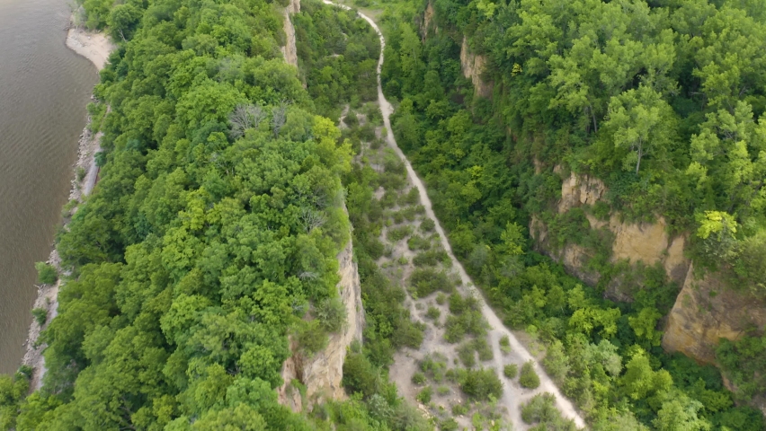 Top Down Aerial View of Horseshoe Bluff Hiking Trail in Eastern Iowa