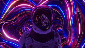 Astronaut in the fourth dimension. Neon surroundings and bright stripes. Sci-fi 3d animation - Powered by Shutterstock - Get 15% off with code: PIKWIZARD15