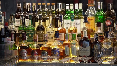 Bottles Alcohol Spirits Bar Lots Booze Stock Footage Video (100% ...