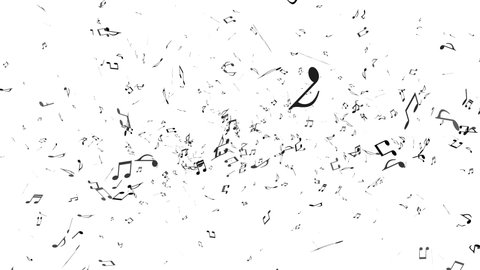 Many notes dancing in a white space. Represents overflowing music. 
