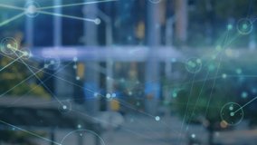 Animation of network of connections over cityscape. global connections, digital interface, technology and networking concept digitally generated video. - Powered by Shutterstock - Get 15% off with code: PIKWIZARD15