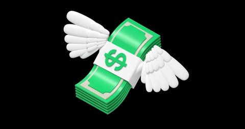static flying emoji money with the wings 3d render animation