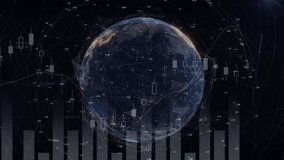 Animation of data processing and statistics over globe. global business, digital interface, technology and networking concept digitally generated video. - Powered by Shutterstock - Get 15% off with code: PIKWIZARD15