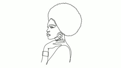 Face of an Afro American woman with a turban in a modern abstract minimalist one line style. Continuous black line simple drawing. Isolated on white. Fashion illustration.