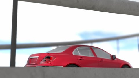 3d visualization of a car driving on a bridge