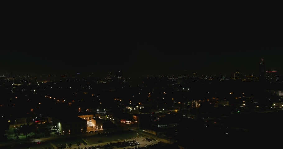 Aerial of Houston 4th of July fireworks at night