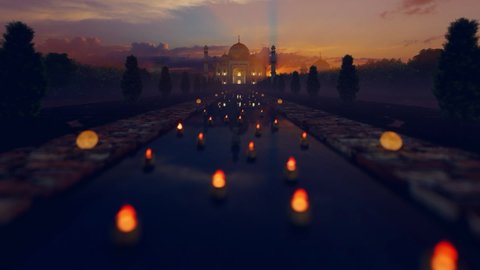 Candels Floating In Front Of Taj Mahal Against Magical Sunrise