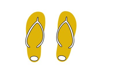 Seamless looped animation of sport beach footwear flip flops, flipflops. Yellow.