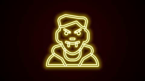 Glowing neon line Vampire icon isolated on black background. Happy Halloween party. 4K Video motion graphic animation.