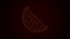 Glowing neon line Watermelon icon isolated on black background. 4K Video motion graphic animation.