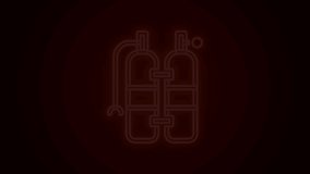Glowing neon line Aqualung icon isolated on black background. Oxygen tank for diver. Diving equipment. Extreme sport. Sport equipment. 4K Video motion graphic animation.