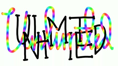 UNLIMITED loop animation. colorful footage mixed typography banner with brush CALLIGRAPHY and white background. Animation banner with rainbow color. Rainbow background 3d illustration  