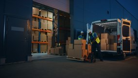 Time-Lapse in Outside of Retailer Warehouse: Manager Using Tablet Computer, Workers Loading Truck for Delivery. Cardboard Boxes, Online Orders, Medicine, Food Supply, E-Commerce Goods and Driving Away - Powered by Shutterstock - Get 15% off with code: PIKWIZARD15