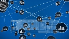 Animation of network of connections over model house. global architecture, connections, technology, data processing and communication interface concept digitally generated video - Powered by Shutterstock - Get 15% off with code: PIKWIZARD15