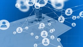 Animation of network of connections over architecture plans. global architecture, connections, technology, data processing and communication interface concept digitally generated video - Powered by Shutterstock - Get 15% off with code: PIKWIZARD15