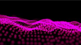 Animation of colourful confetti falling over undulating pink contours on black background. celebration, movement, communication and positive energy concept digitally generated video.