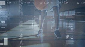 Animation of data processing over basketball player. global sports, digital interface, technology and networking concept digitally generated video.