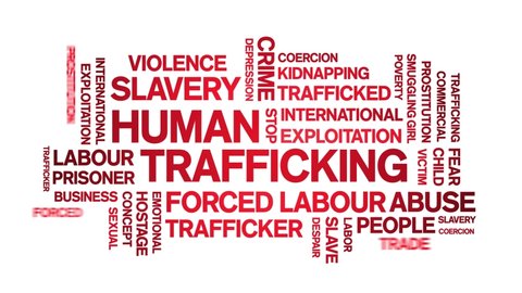 Human Trafficking Animated tag word cloud,text design animation kinetic typography seamless loop. 