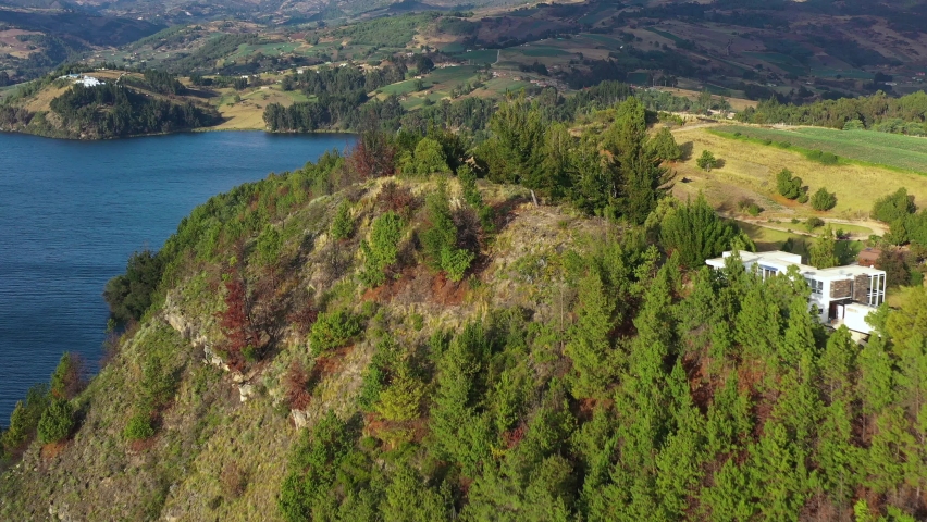 Aerial View of Laguna De Tota, Natural Lake in Highlands of Boyaca, Colombia.