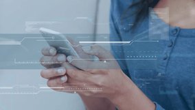 Animation of data processing over woman using smartphone. global connections, digital interface, technology and networking concept digitally generated video. - Powered by Shutterstock - Get 15% off with code: PIKWIZARD15