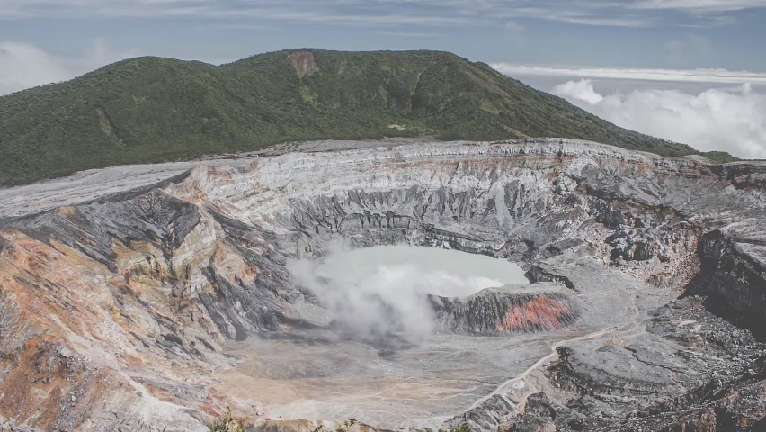 View of Laguna Caliente, an active crater of Poas volcano in Costa Rica (time-Lapse)