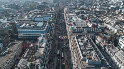 Establishing Aerial View Shot of London UK, United Kingdom, busy Regent Street, day