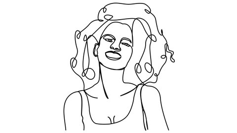 continuous line curly hair girl
