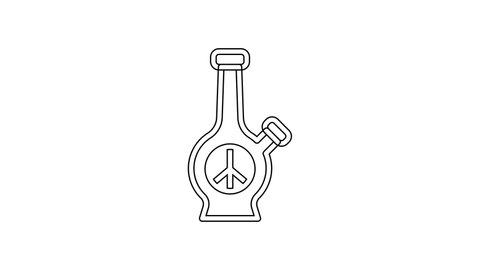 Black line Glass bong for smoking marijuana or cannabis icon isolated on white background. 4K Video motion graphic animation.