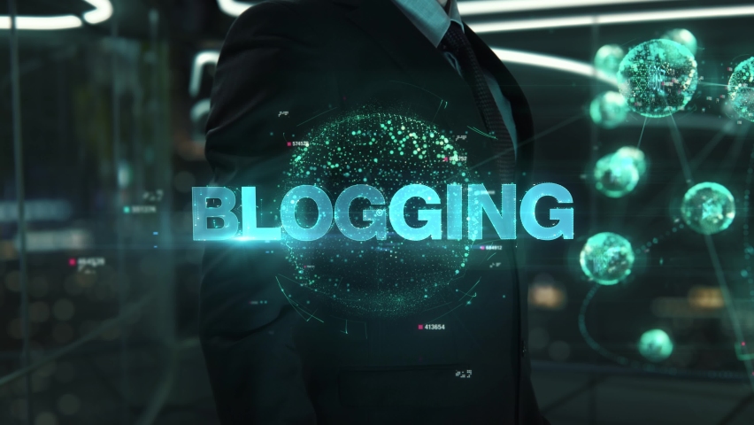 Businessman with Blogging hologram concept