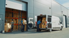 Outside of Logistics Retailer Warehouse With Manager Using Tablet Computer, Diverse Workers Loading Delivery Truck with Cardboard Boxes. Online Orders, Purchases, E-Commerce Goods. Wide Shot - Powered by Shutterstock - Get 15% off with code: PIKWIZARD15