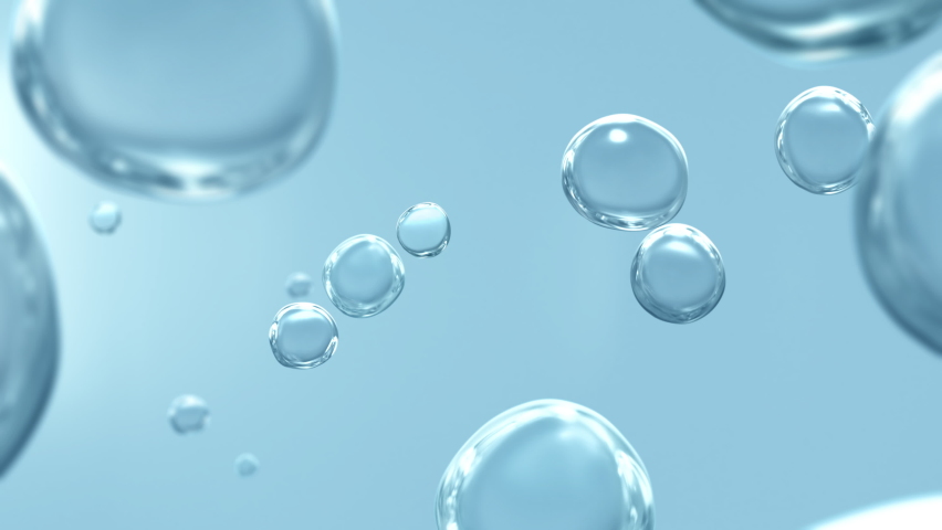 Pure vitality cosmetic refreshing hygiene hydrogen renewable energy studio shot. Transparent carbonated blue gas bubbles underwater in full-frame macro close up with selective focus background Loop Royalty-Free Stock Footage #1075577642